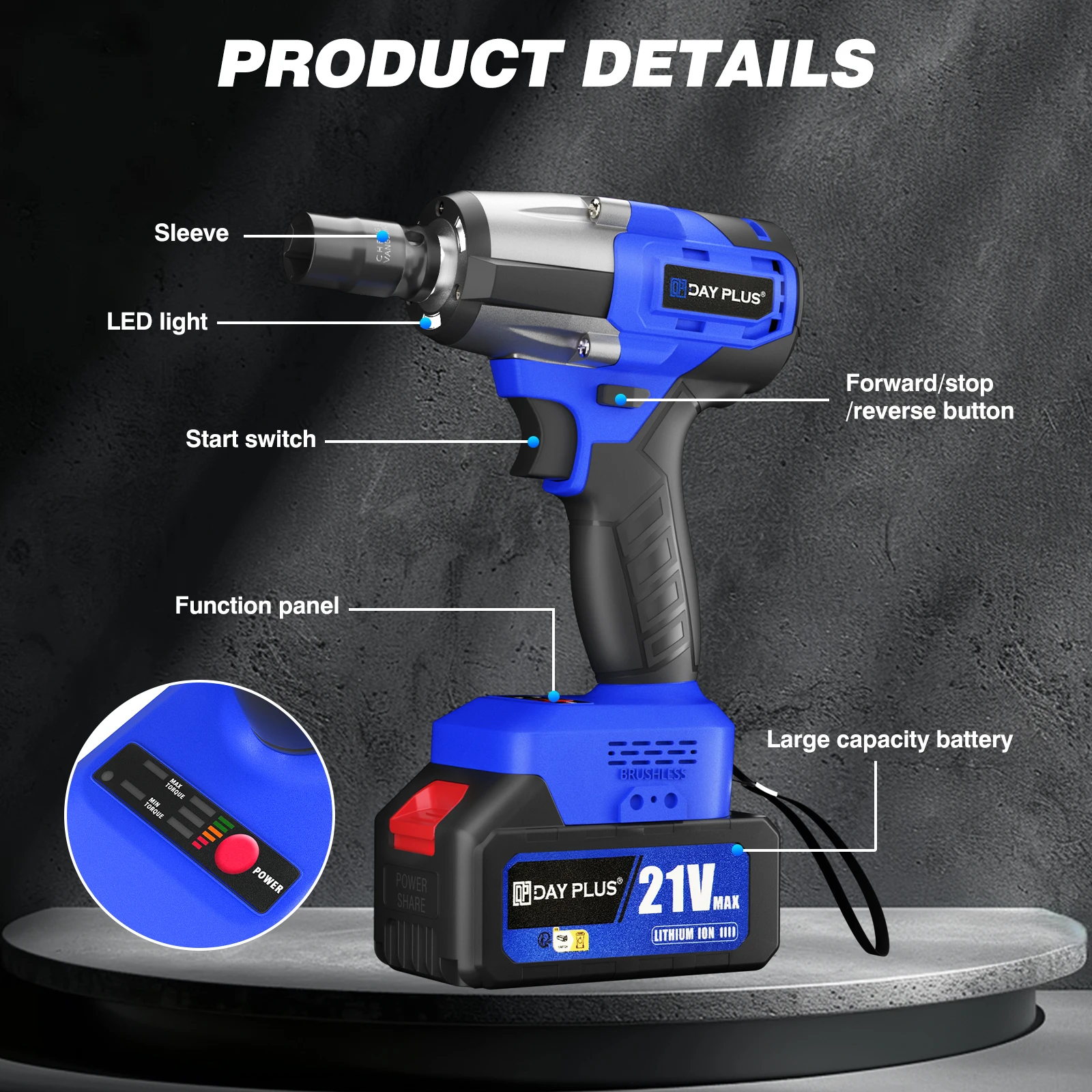 21V Brushless Cordless Impact Wrench,420 N.M High Torque Impact Wrench with 4 Sockets + 12 Driver Bits+ 2x 6.0AH Battery