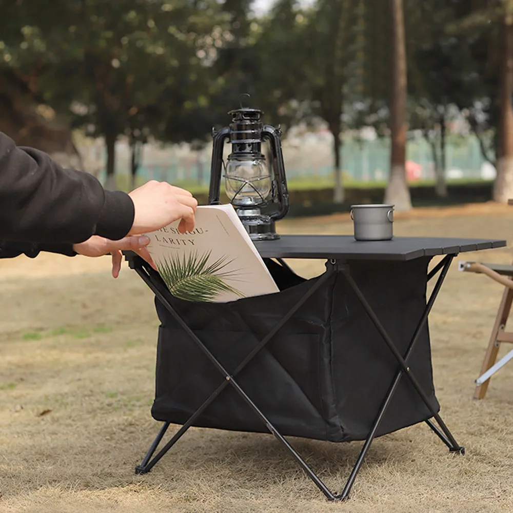 Portable outdoor folding camping table with storage basket aluminum picnic table barbecue table outdoor dining table stall table