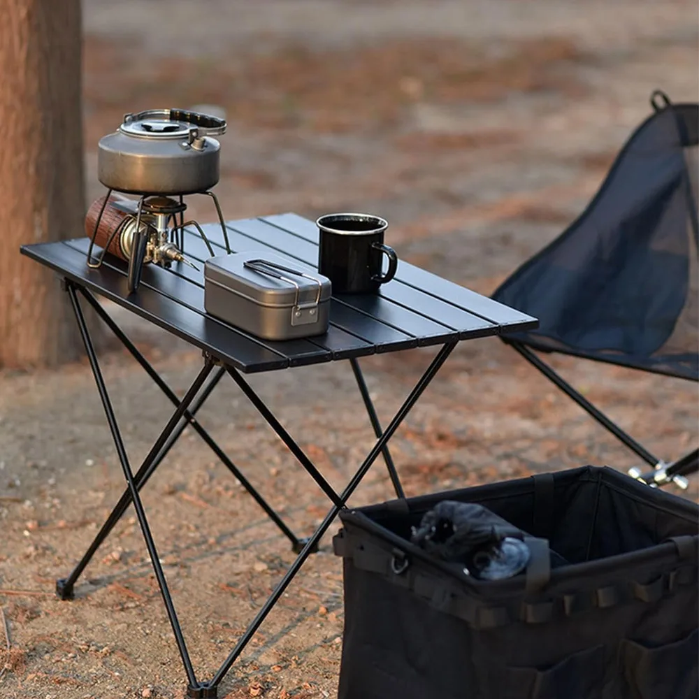 Portable outdoor folding camping table with storage basket aluminum picnic table barbecue table outdoor dining table stall table