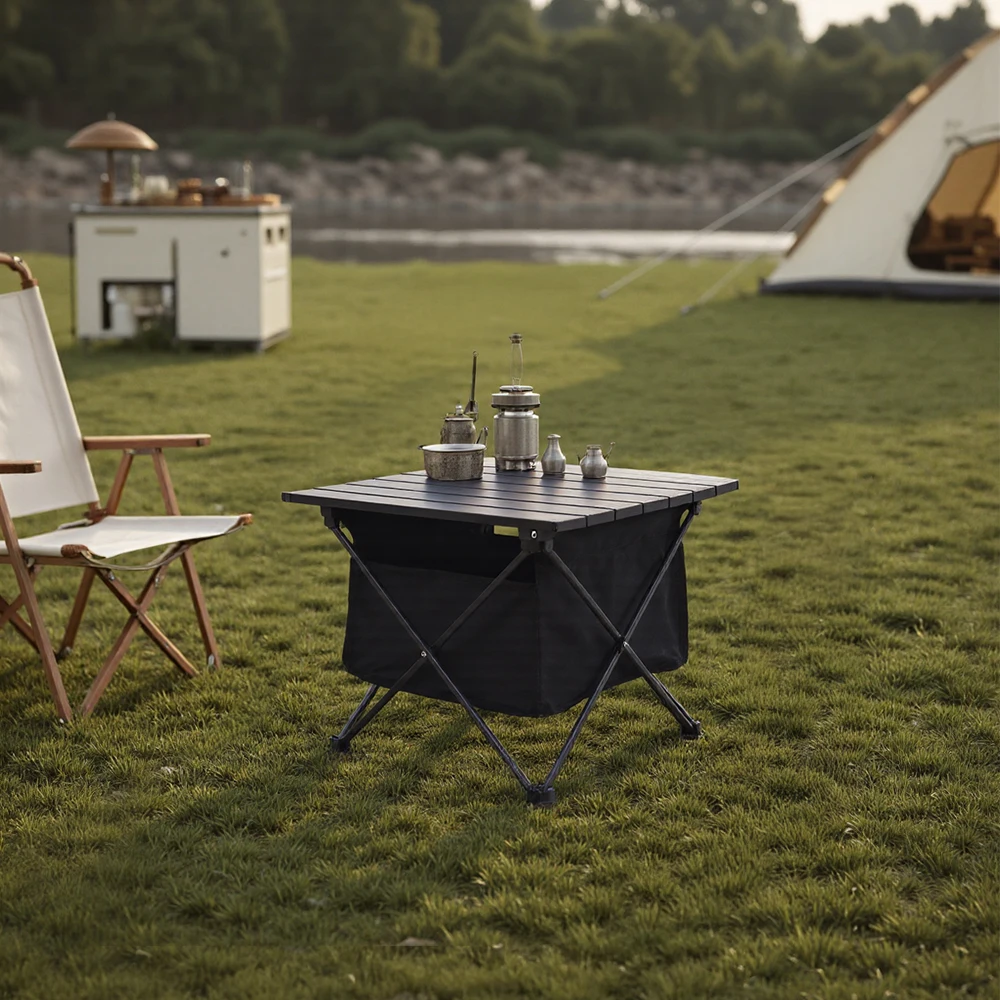 Portable outdoor folding camping table with storage basket aluminum picnic table barbecue table outdoor dining table stall table