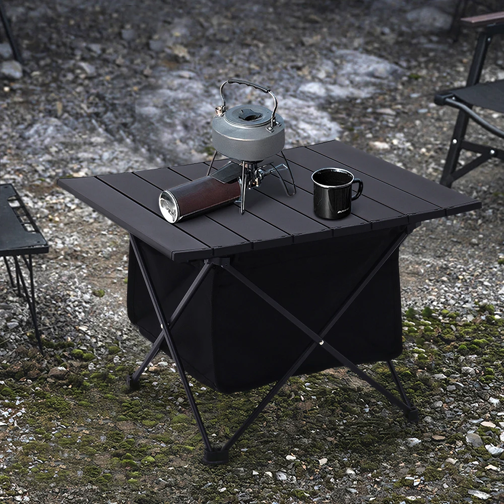 Portable outdoor folding camping table with storage basket aluminum picnic table barbecue table outdoor dining table stall table