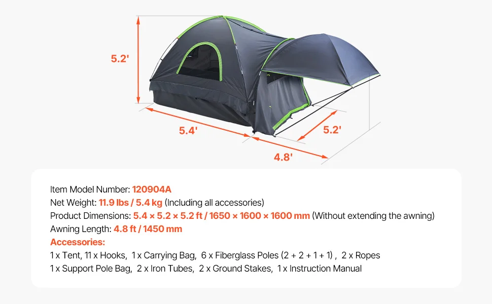 SucceBuy Pickup Truck Tent for Camping Waterproof PU2000 2-3 Person Truck Bed Tent Truck Bed Camper Shell with Expandable Awning