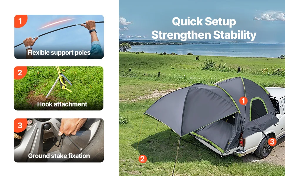 SucceBuy Pickup Truck Tent for Camping Waterproof PU2000 2-3 Person Truck Bed Tent Truck Bed Camper Shell with Expandable Awning