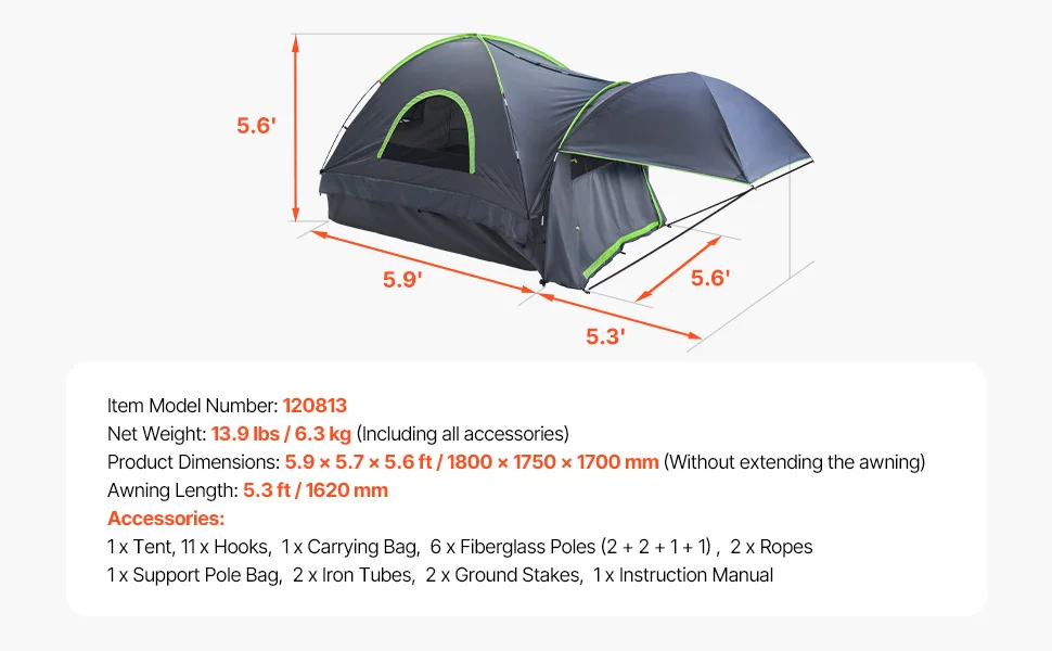 SucceBuy Pickup Truck Tent for Camping Waterproof PU2000 2-3 Person Truck Bed Tent Truck Bed Camper Shell with Expandable Awning