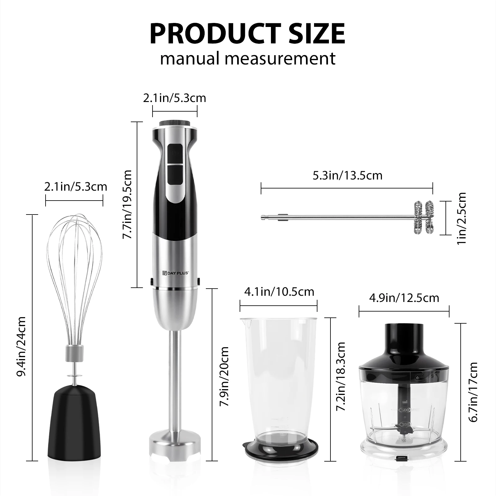3 in 1 Electric Mixer with 2 speeds & turbo setting, Easy release button,for Fruit & Veg Chopper & attachment