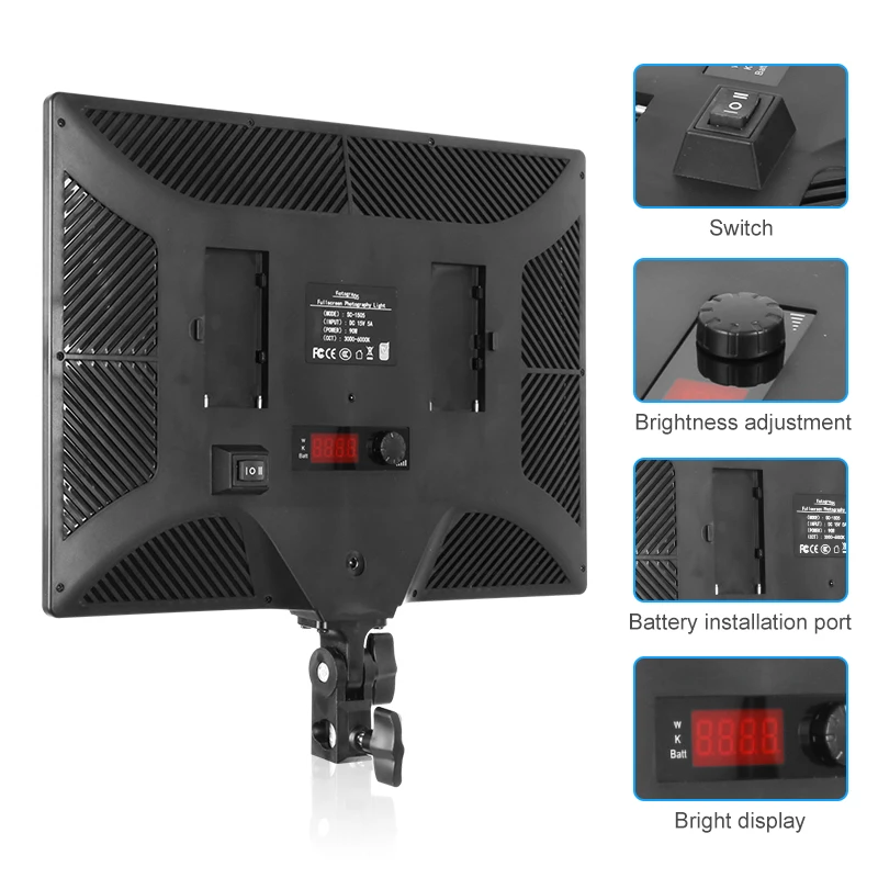 17in Led Studio Light With Wall Mount Boom Arm Kit, 1-100% Brightness & Color Temperature Adjustable, 180° Rotatable, For Makeup