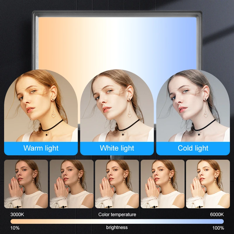 17in Led Studio Light With Wall Mount Boom Arm Kit, 1-100% Brightness & Color Temperature Adjustable, 180° Rotatable, For Makeup