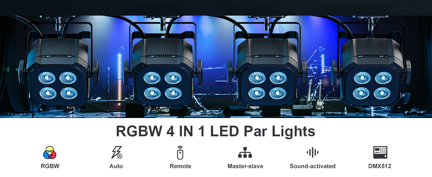 LeLeght 2Pcs 4x20W RGBW 4 IN 1 LED Par Lights DMX512 Remote Control Stage Light Sound Activated Effect Light for DJ Party Disco