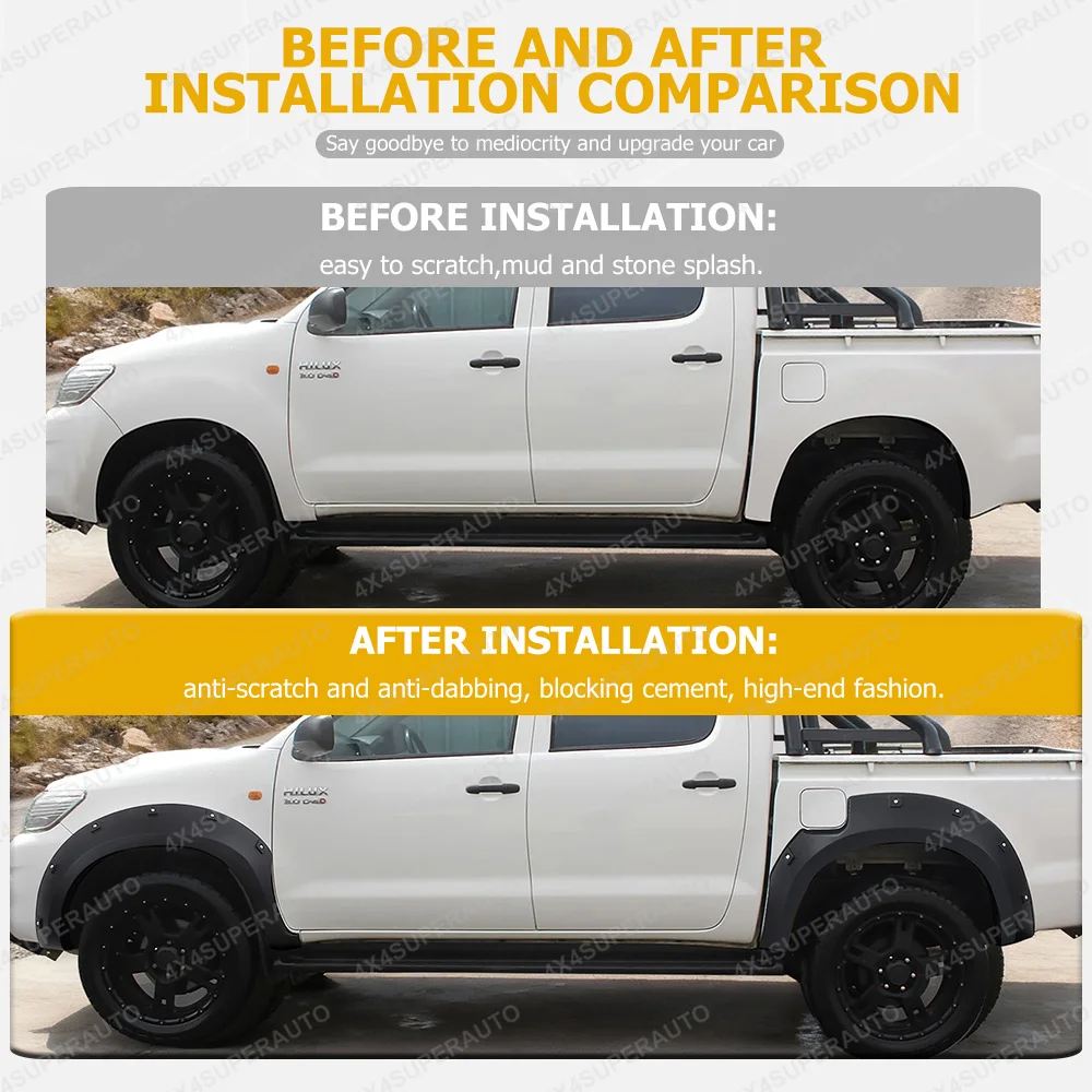 Pocket Style Fender Flares For Toyota Hilux Vigo SR SR5 2005-2014 30mm Widen Wheel Arch Extensions Offroad Car Accessories