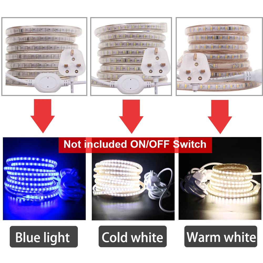 120LEDs/m SMD 3014 LED Strip Light 220V Outdoor Waterproof Lamp White Warm White Blue LED Tape Ribbon for Home Decor Lighting