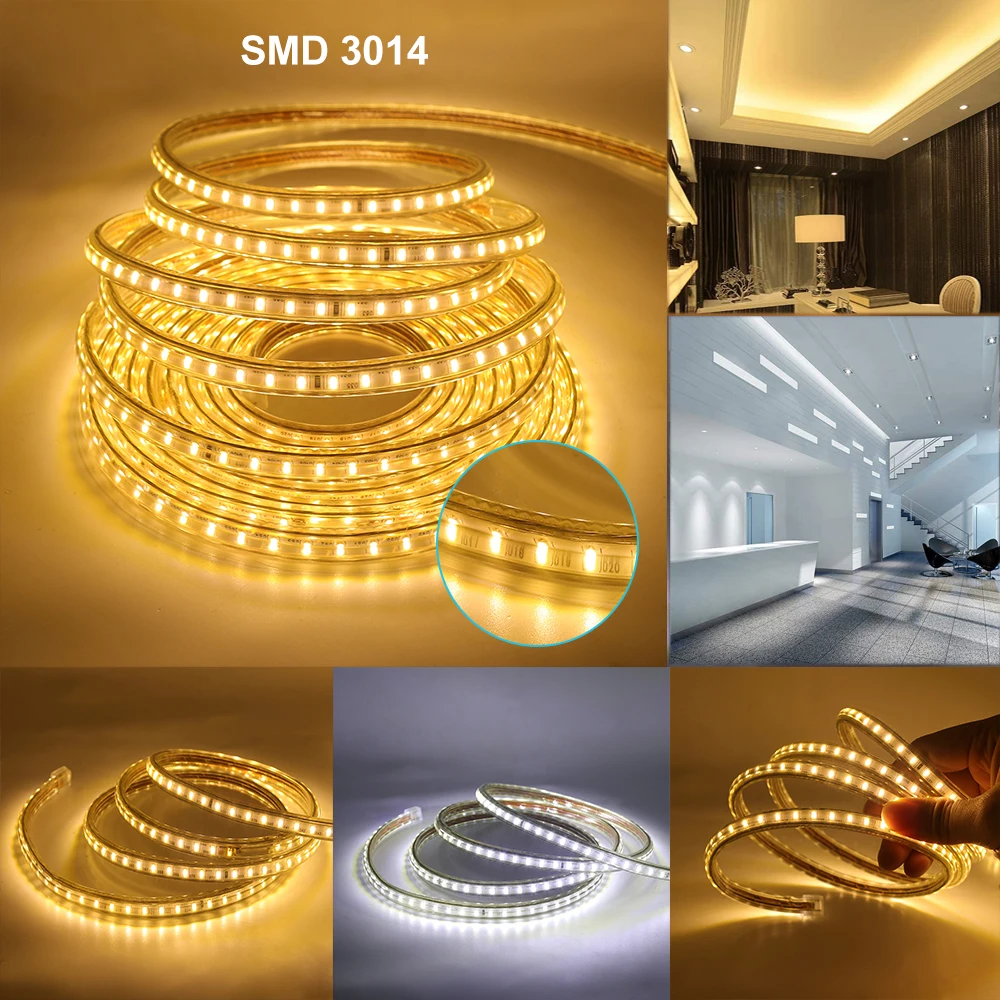 120LEDs/m SMD 3014 LED Strip Light 220V Outdoor Waterproof Lamp White Warm White Blue LED Tape Ribbon for Home Decor Lighting