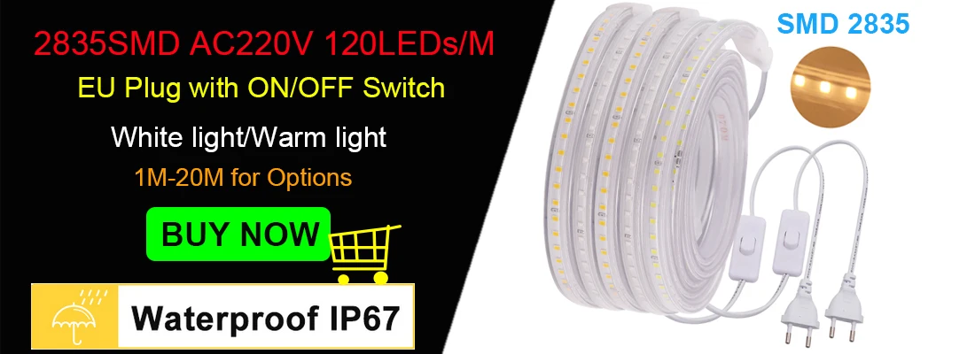 120LEDs/m SMD 3014 LED Strip Light 220V Outdoor Waterproof Lamp White Warm White Blue LED Tape Ribbon for Home Decor Lighting