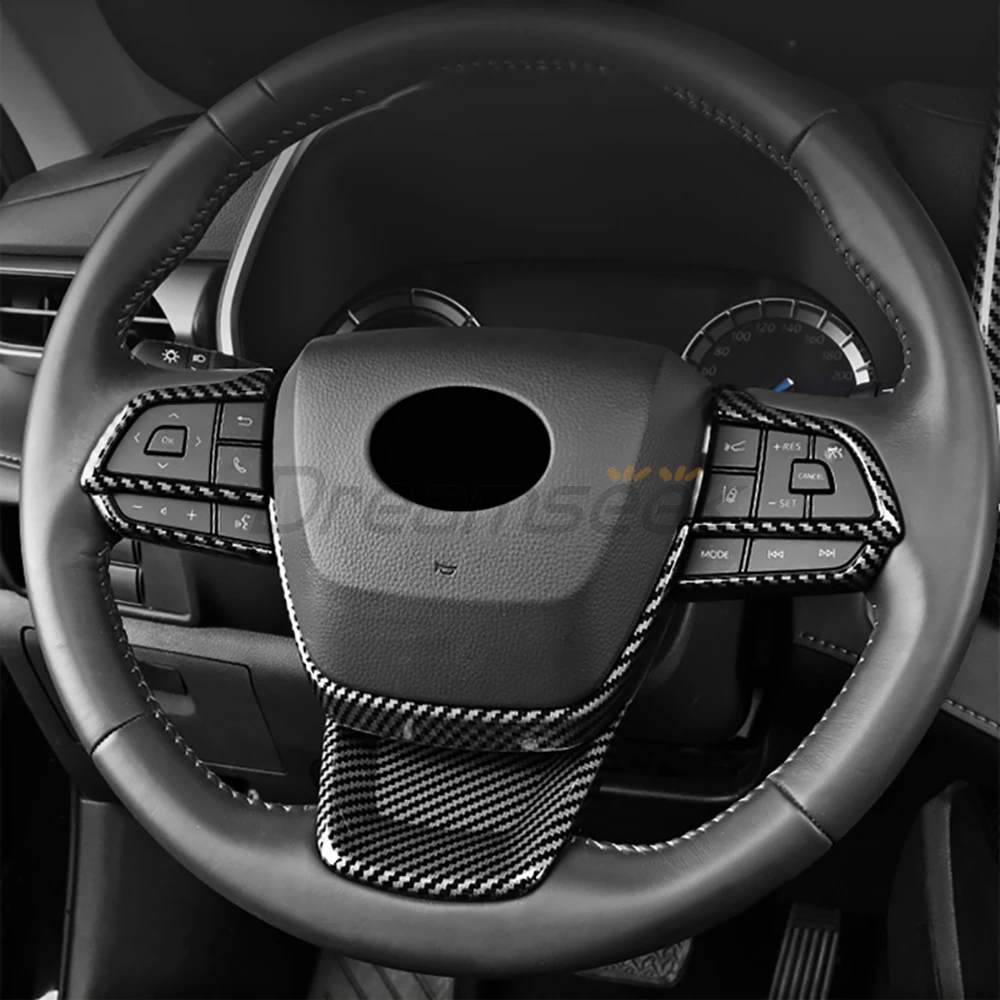 Car Interior Carbon Fiber Look For Toyota Highlander XU70 2020 2021 2022 2023 Steering Wheel Cover Trim Protective Sticker