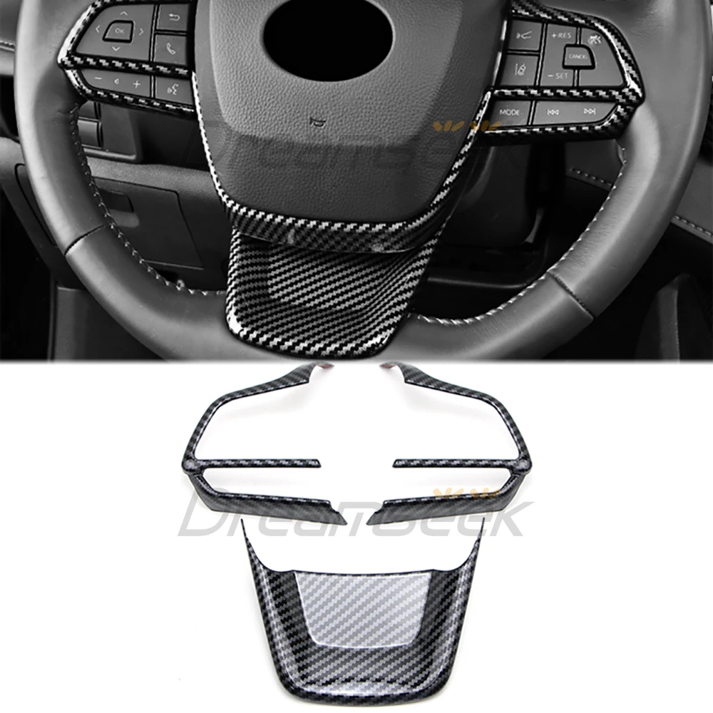Car Interior Carbon Fiber Look For Toyota Highlander XU70 2020 2021 2022 2023 Steering Wheel Cover Trim Protective Sticker