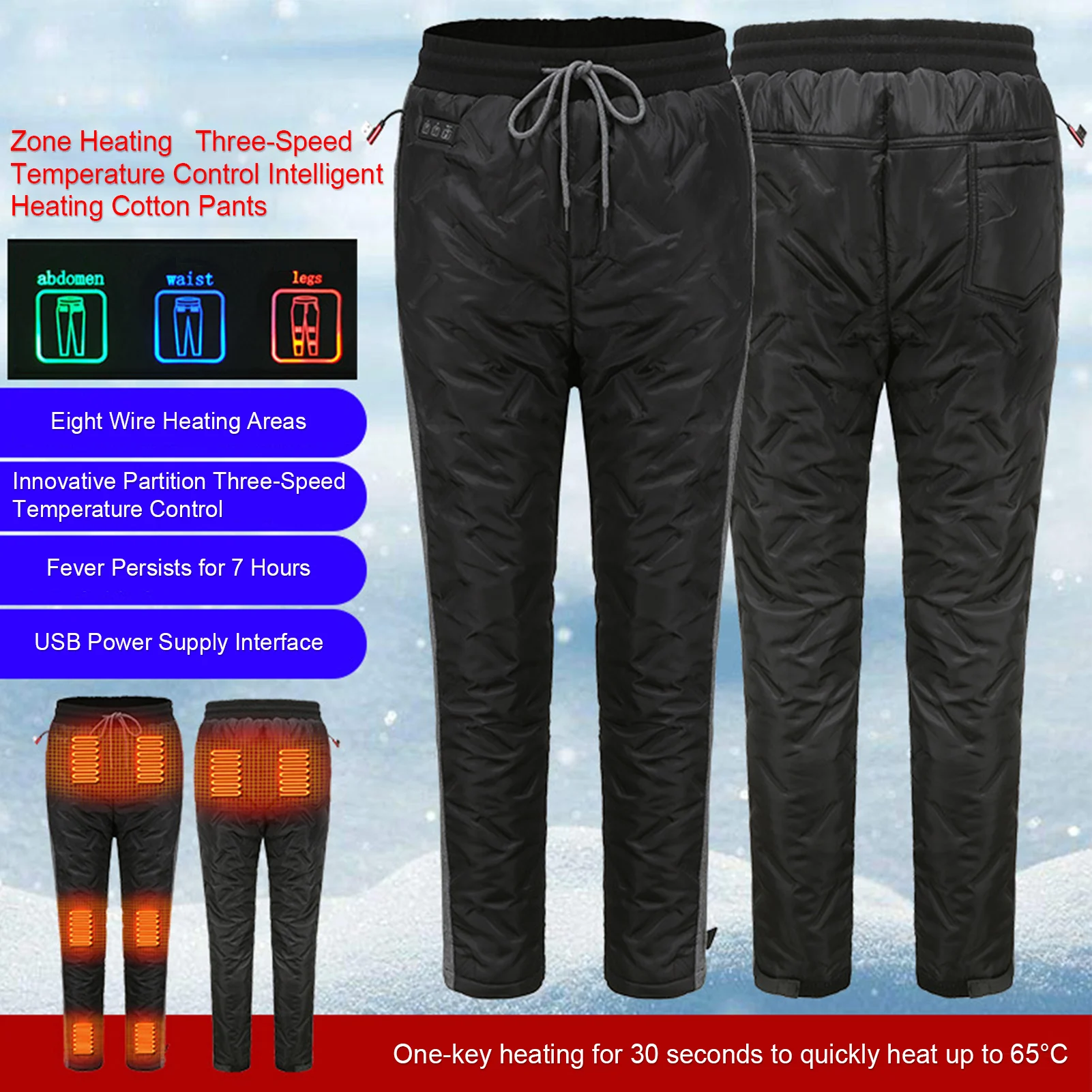 Winter Heated Pants 8 Zone Temperature Contro Electric Heating Trousers Cycling 3 Temperature Control Thermal Pant For Camping