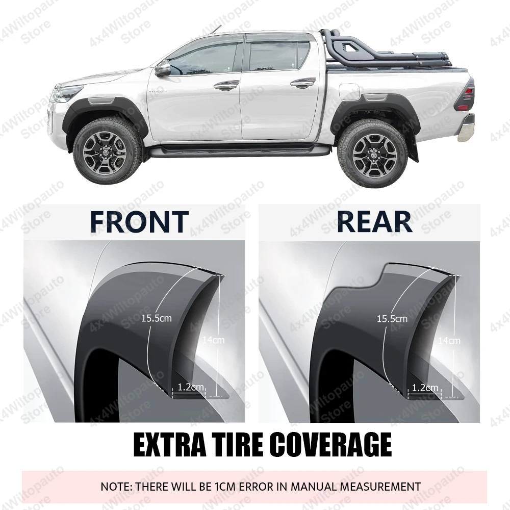 For Toyota Hilux N80 Fender Flares 2015-2024 Revo Rocco Rogue Wheel Arch Extensions OEM Style 12mm Wide ABS Matte Black