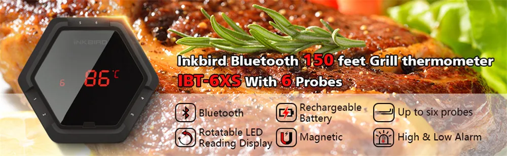 INKBIRD IBT 2X 4XS 6XS 3 Types Food Cooking Bluetooth Wireless BBQ Thermometer Probes Timer For Oven Meat Grill Free App Control