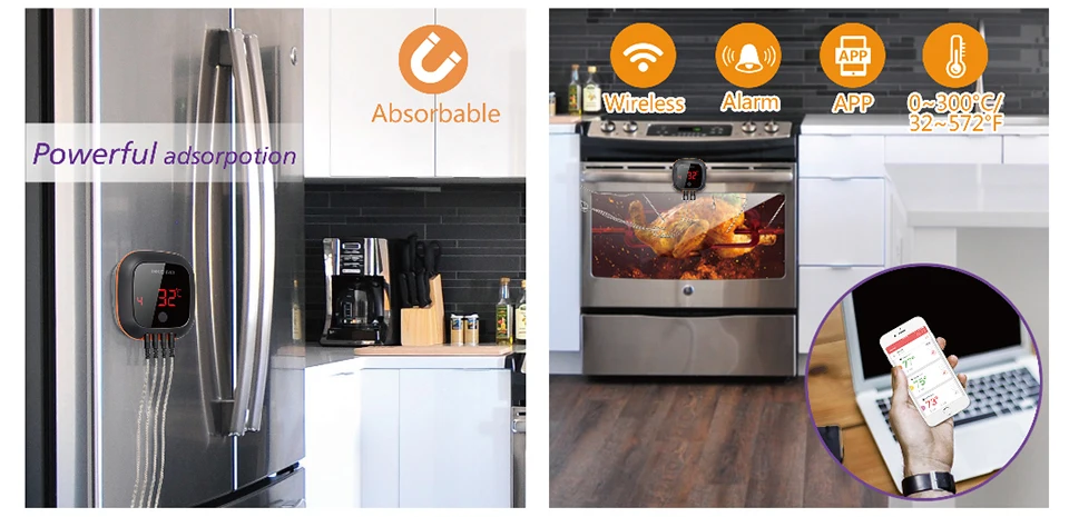 INKBIRD IBT 2X 4XS 6XS 3 Types Food Cooking Bluetooth Wireless BBQ Thermometer Probes Timer For Oven Meat Grill Free App Control