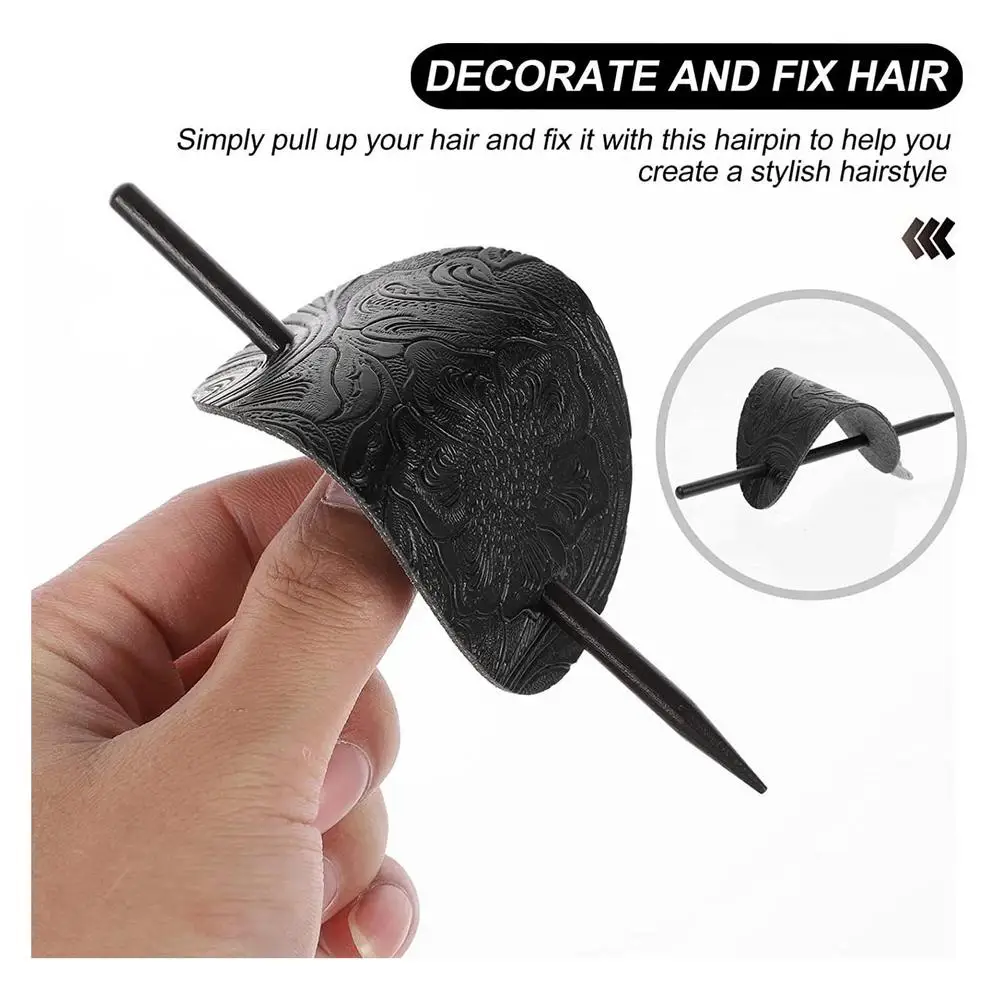 Leather Hair Barrette With Stick Oval Shape Faux Leather Ponytail Holders Vintage Style Hair Claw Clip Leather And Stick Hair