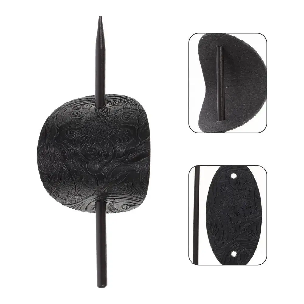 Leather Hair Barrette With Stick Oval Shape Faux Leather Ponytail Holders Vintage Style Hair Claw Clip Leather And Stick Hair