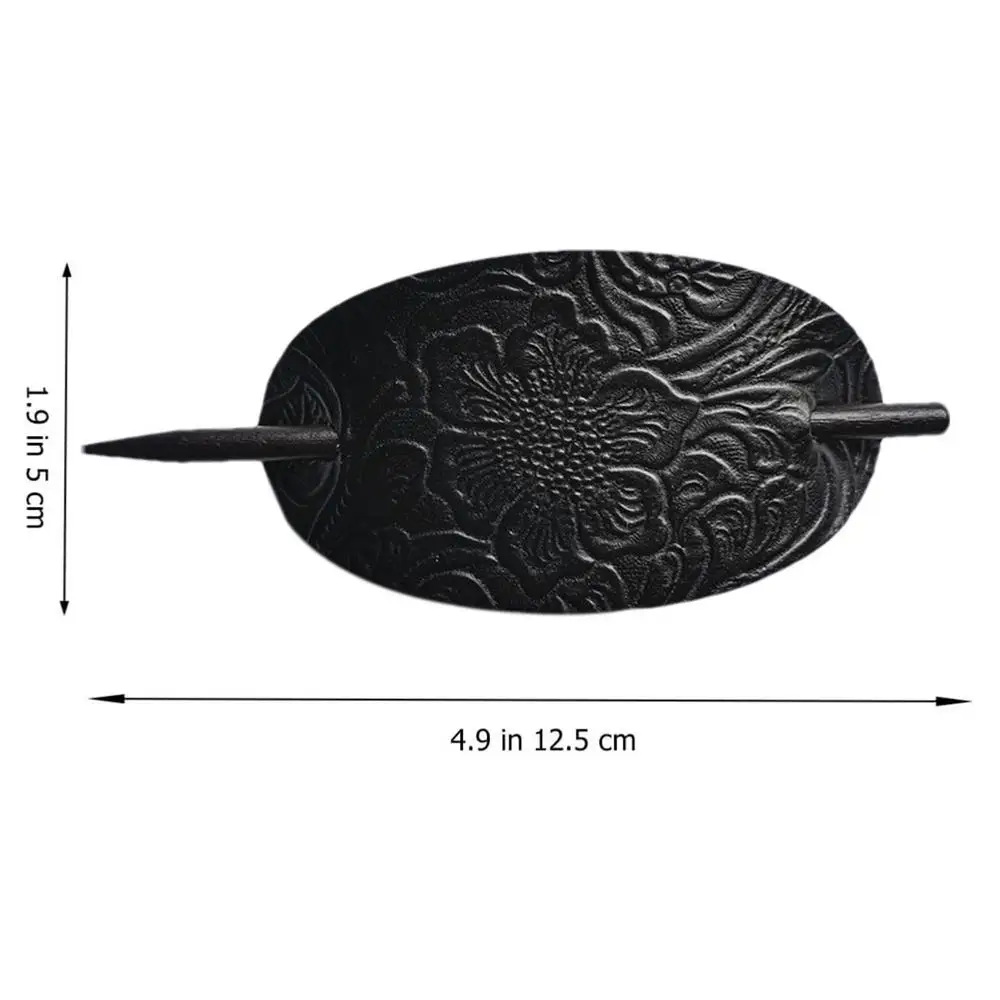 Leather Hair Barrette With Stick Oval Shape Faux Leather Ponytail Holders Vintage Style Hair Claw Clip Leather And Stick Hair