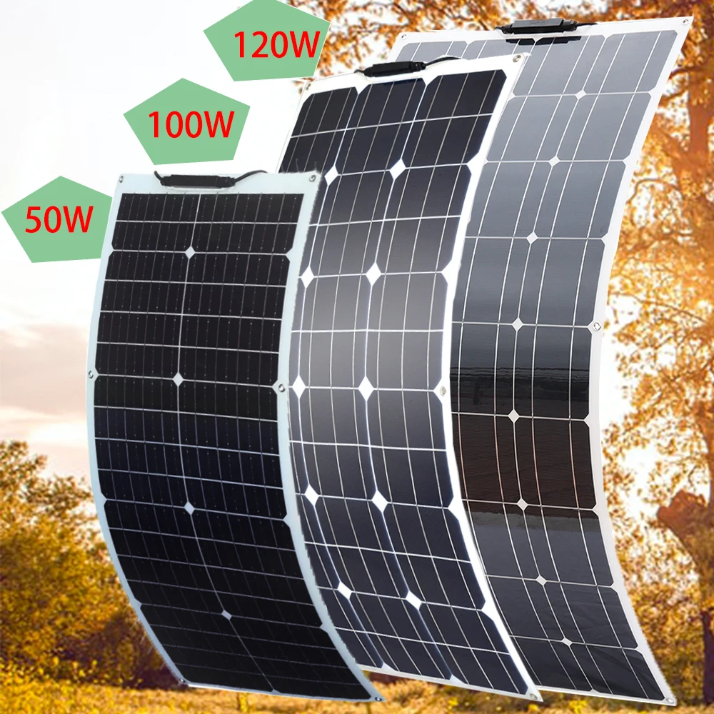 18V Flexible Solar Panels 50W 100W 120W Solar Balcony Photovoltaic Panel for Home Car Boat Camper 12V Battery Charger Waterproof