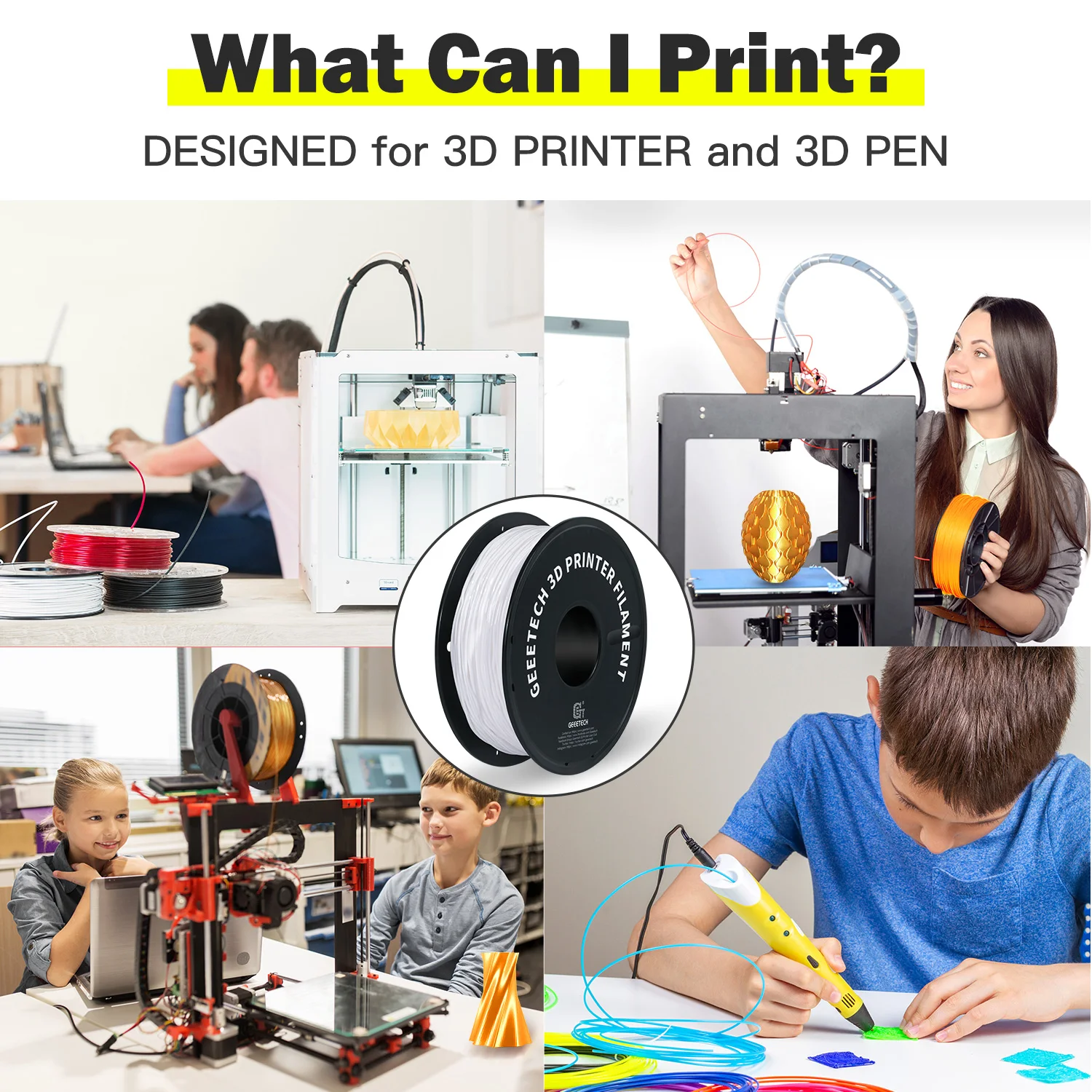 GEEETECH 3D Printer Flexible Filament TPU Material 1kg 2.2LBS/Spool 1.75mm Plastic Vacuum Packaging, Non-Toxic High Quality Safe