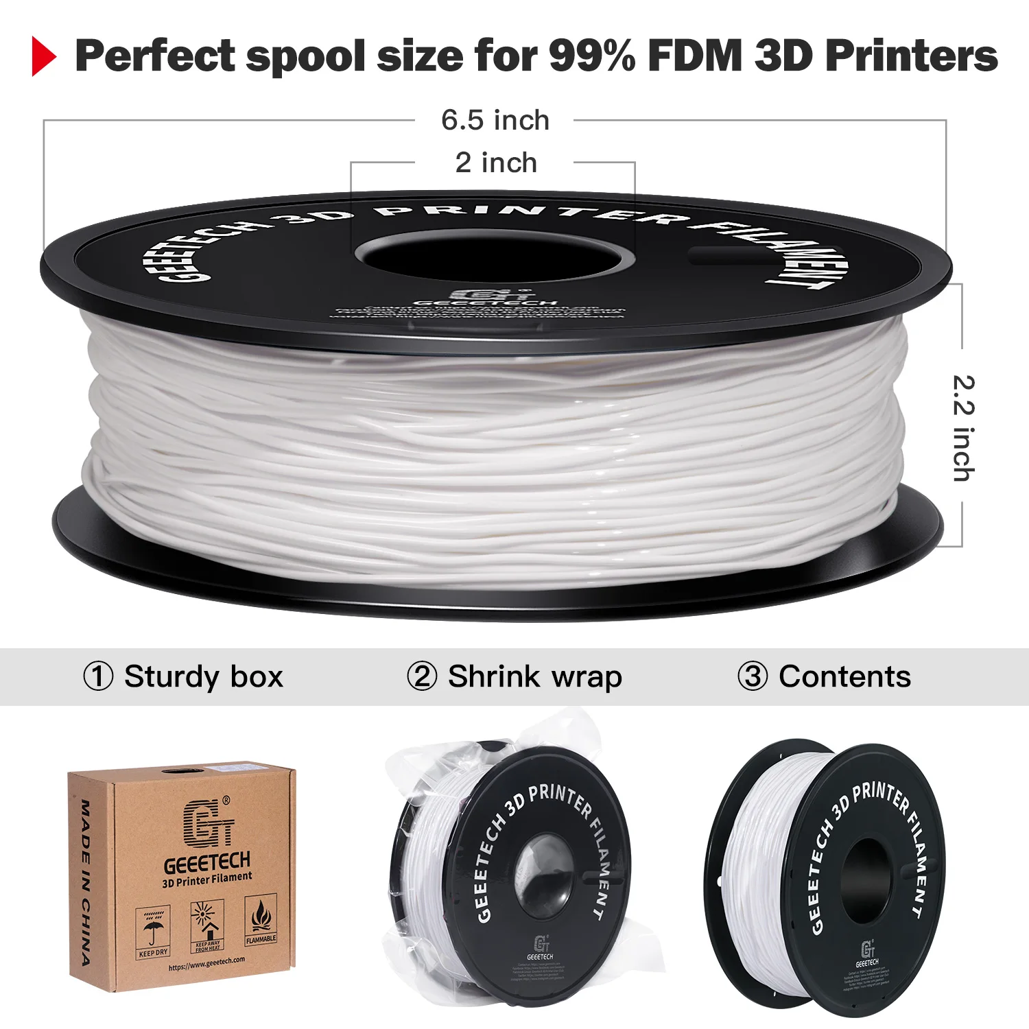 GEEETECH 3D Printer Flexible Filament TPU Material 1kg 2.2LBS/Spool 1.75mm Plastic Vacuum Packaging, Non-Toxic High Quality Safe