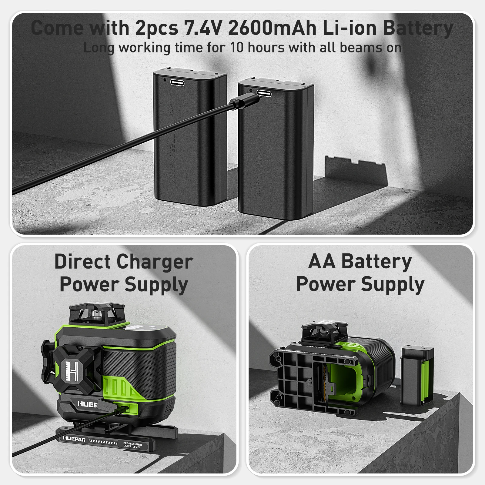 Huepar 4D 16 Lines Cross Line Laser Level Z04CG LCD Screen Bluetooth & Remote Control Osram Green Beam With 2x Li-ion Batteries