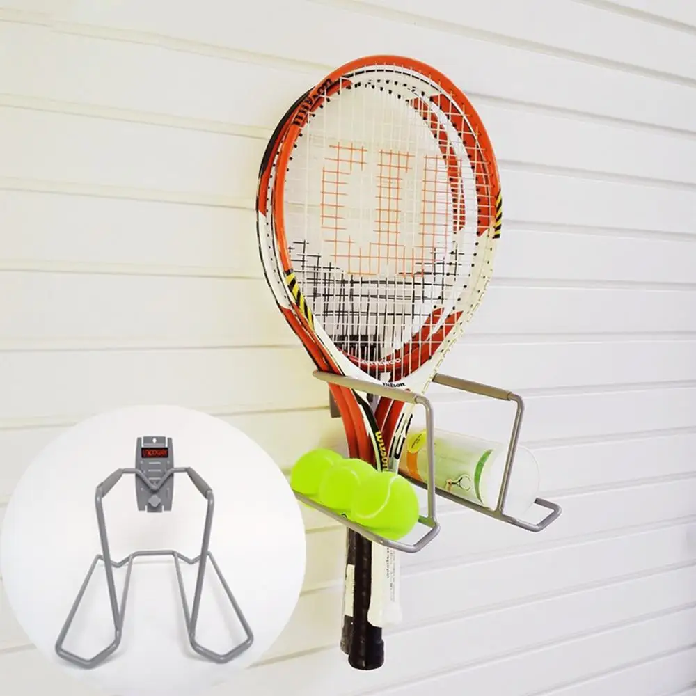 Tennis Racket Wall Mount Non-slip Metal Sports Equipment Organizer Holds 6 Balls and 4 Rackets Wall Mounted Garage Organizer for