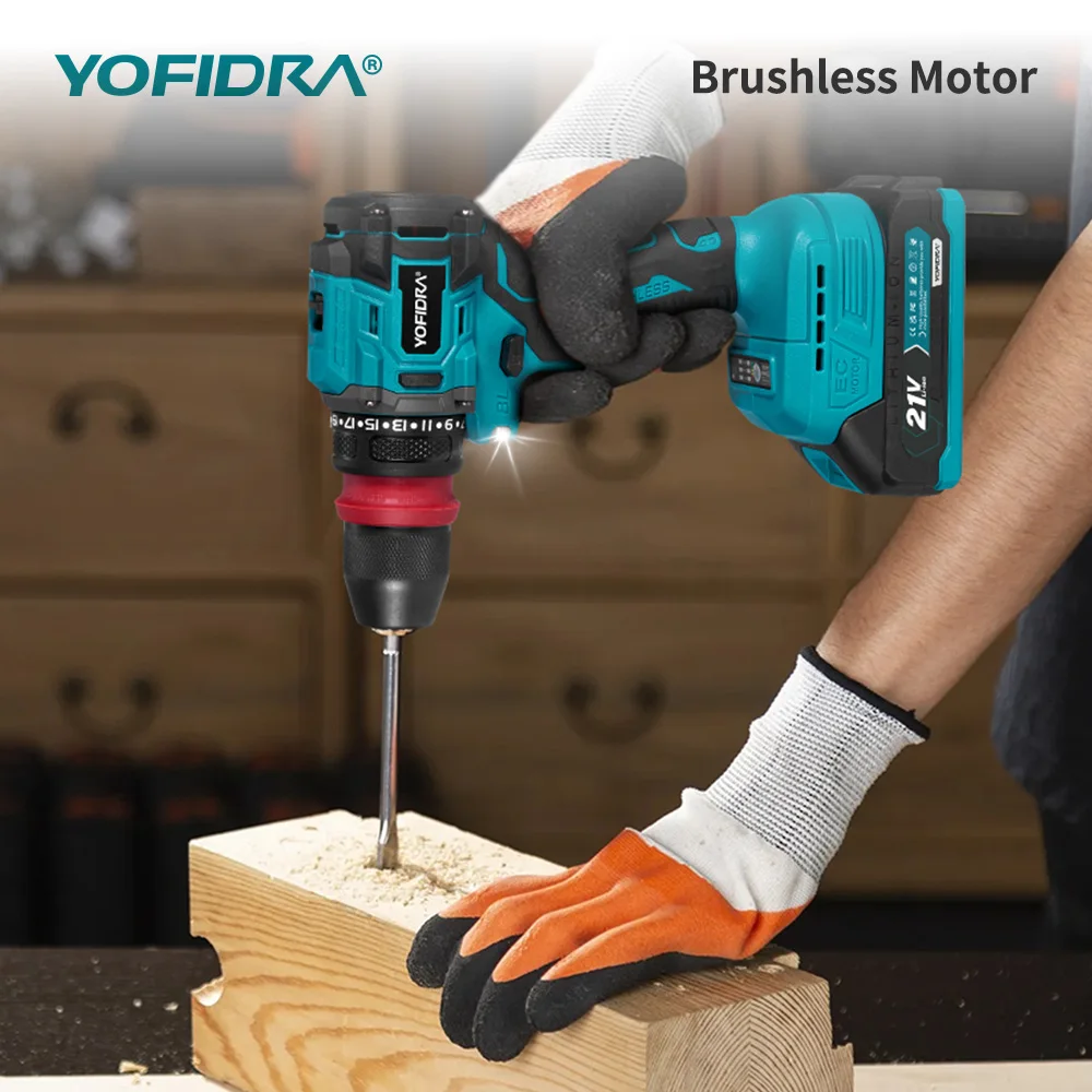 YOFIDRA 2 In1 Brushless Electric Screwdriver Hammer Cordless Drill Impact Multifunctional Power Tool For Makita Battery Pin