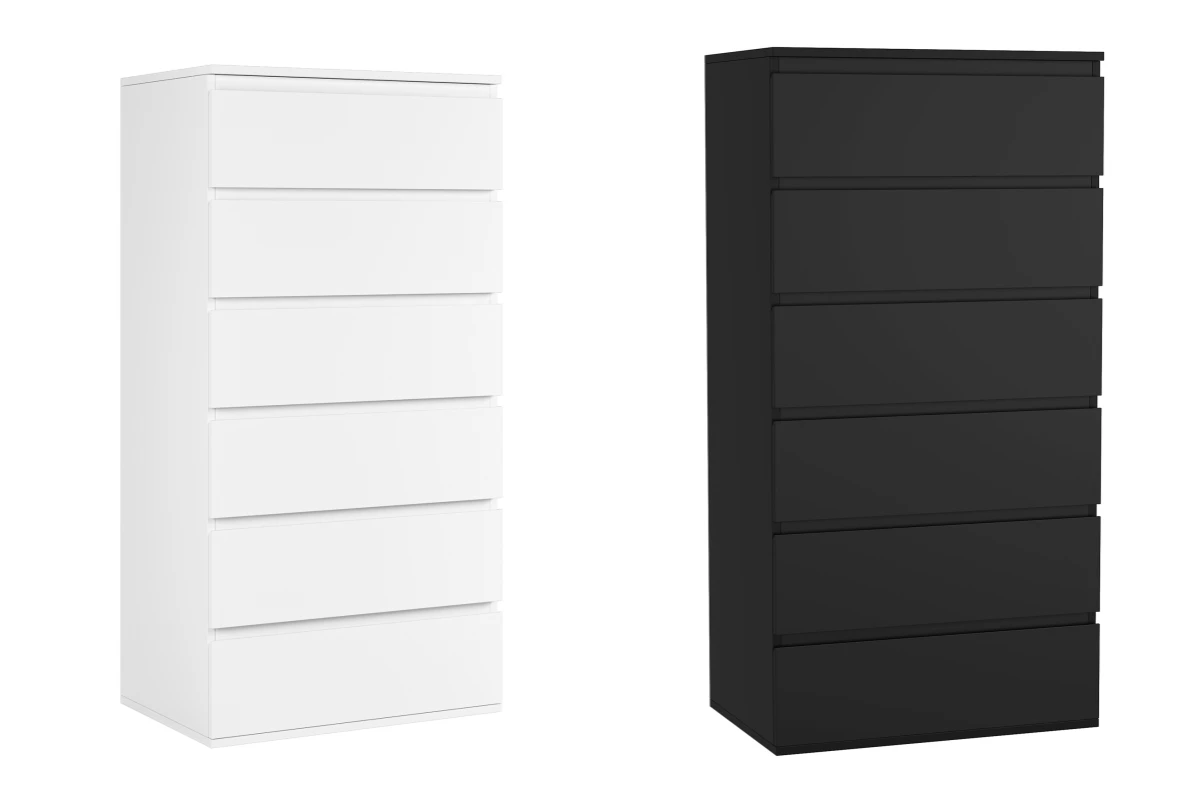 Getone Chest of Drawers Bedroom, Tall Chest of Drawers with 6 Drawers, Bedroom Furniture Storage Cupboard Cabinet  Bedroom Dresser, for Living Room Hallway  60x40x119cm, White/Black