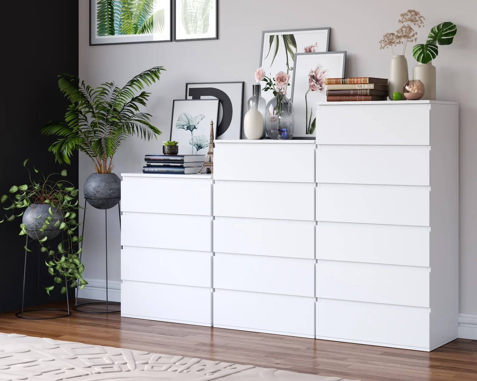 Getone Chest of Drawers Bedroom, Tall Chest of Drawers with 6 Drawers, Bedroom Furniture Storage Cupboard Cabinet  Bedroom Dresser, for Living Room Hallway  60x40x119cm, White/Black