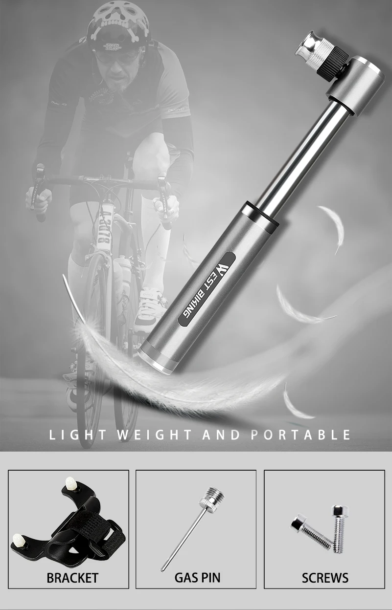 WEST BIKING Portable Mini Aluminium Alloy Bicycle Air Pump 160 PSI Tire Inflator Ultra Light MTB Accessories Road Bike Pump