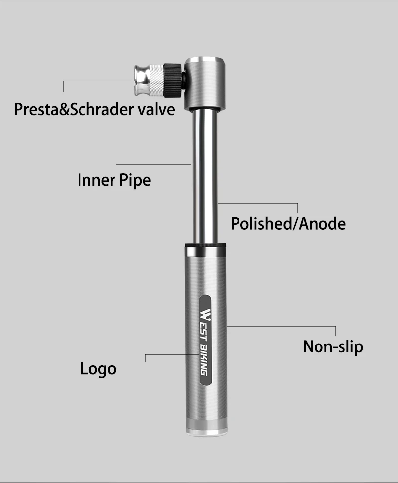 WEST BIKING Portable Mini Aluminium Alloy Bicycle Air Pump 160 PSI Tire Inflator Ultra Light MTB Accessories Road Bike Pump