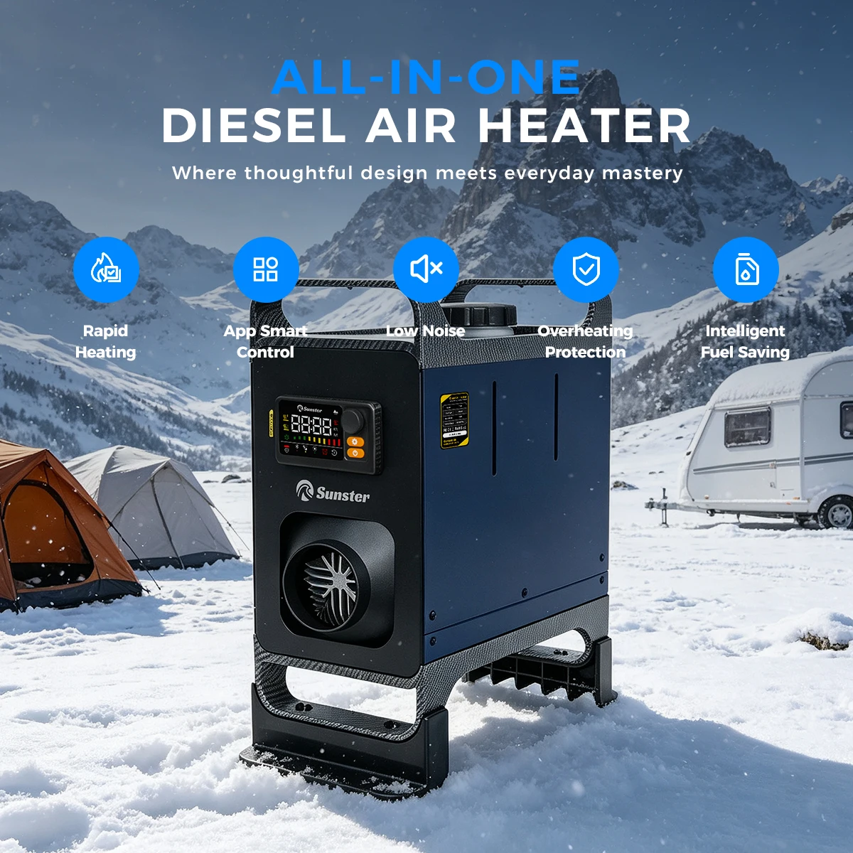 TR B2 8KW Diesel Air Heater 12V/24V 110-240V Dual Power Portable with Handle Fast Heat Silent Parking Heater APP for Camping RV