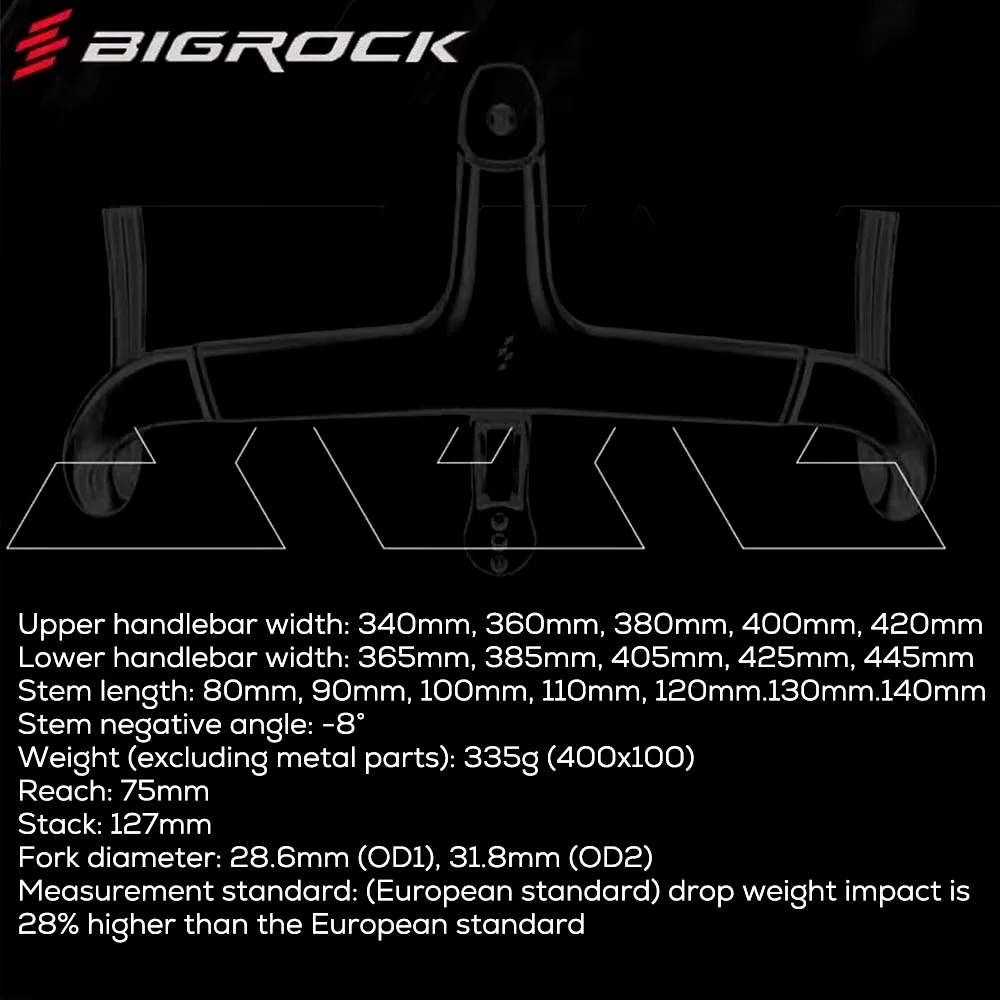 Bigrock Skyline V2 Carbon Fiber Road Handlebar, Gravel Handlebar, Full Internal Routing Handlebar 380/400 for Bicycle Part Od1 28.6mm and Od2 31.8mm