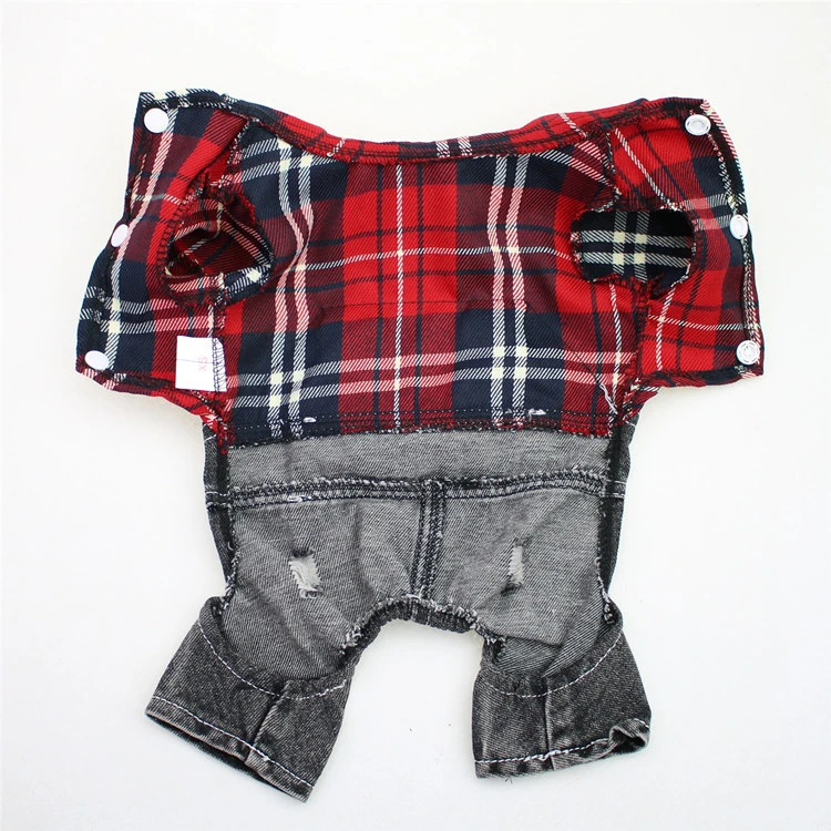 Black Dog Denim Jumpsuit Plaid Shirt Overalls for Dogs, Spring Clothes for Small Dogs Puppy Yorkie Jeans Jacket Pet Apparel