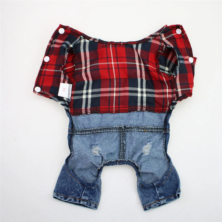 Black Dog Denim Jumpsuit Plaid Shirt Overalls for Dogs, Spring Clothes for Small Dogs Puppy Yorkie Jeans Jacket Pet Apparel