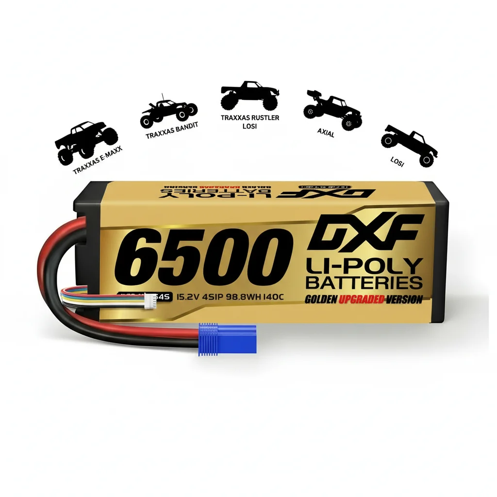 DXF 15.2V Graphene Lipo 4S Battery 6500mAh 140C EC5 XT90 Plug Gold Version Racing Series HardCase for RC Car Truck Truggy 1/8 Buggy