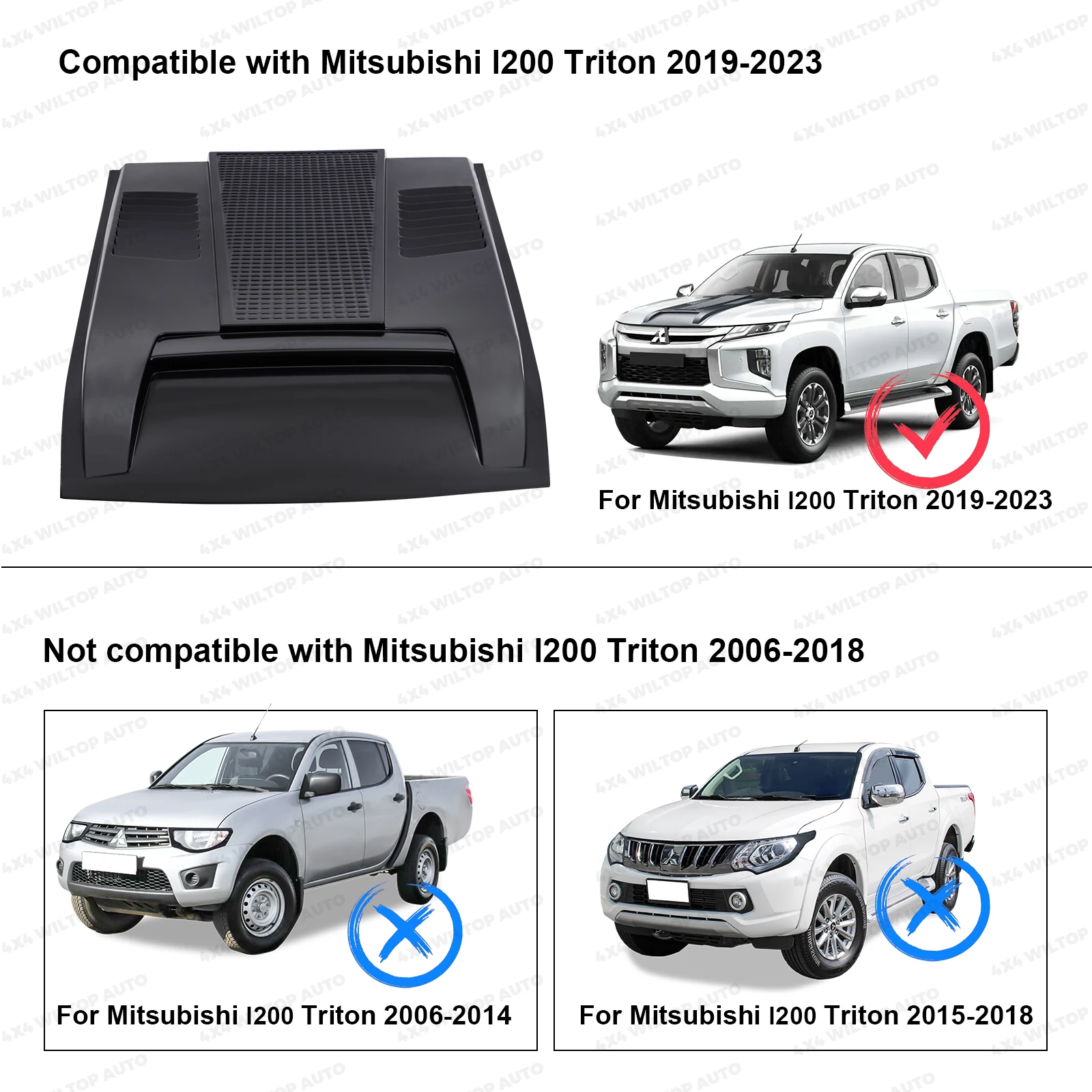 Bonnet Hood Scoop Cover For Mitsubishi L200 Triton MR 2019-2023 Matte Black PickUp Truck Car Accessories Front Engine Hood Trims