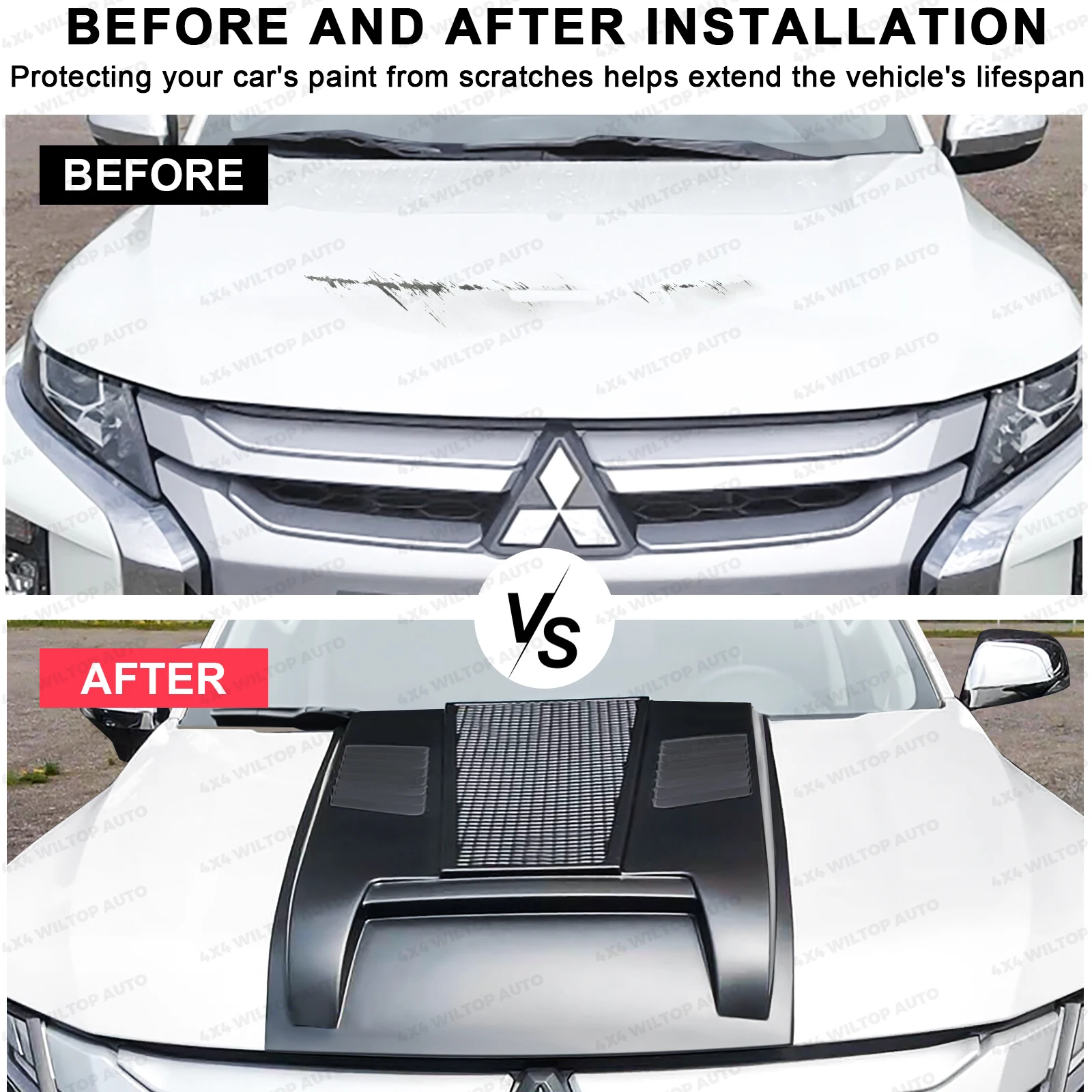 Bonnet Hood Scoop Cover For Mitsubishi L200 Triton MR 2019-2023 Matte Black PickUp Truck Car Accessories Front Engine Hood Trims