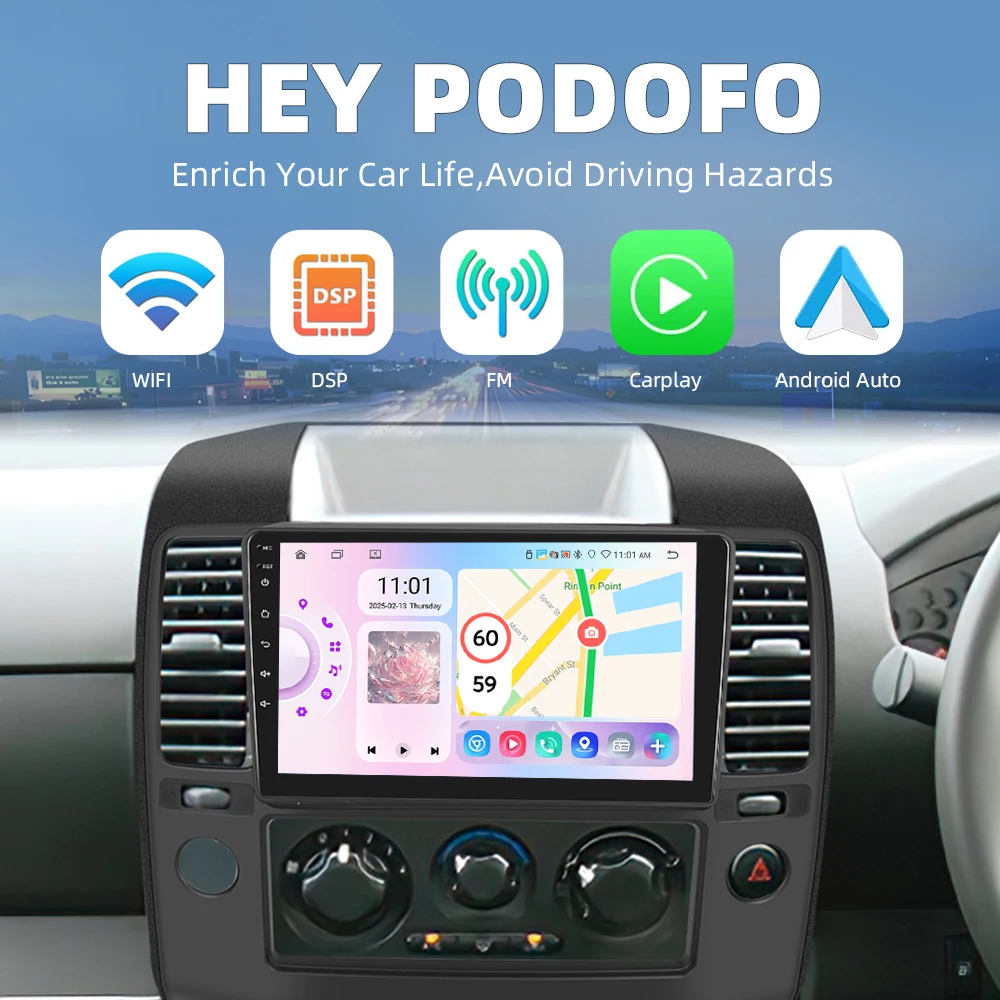 Podofo Android Car Radio For Nissan NAVARA 2006-2012 Carplay Android Auto Multimedia Player GPS Navigation RDS Head Unit