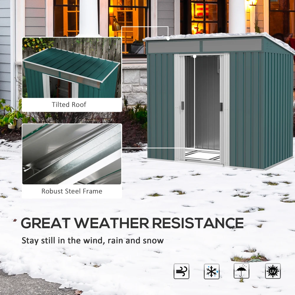 PINGGO 6.5 X 4FT Galvanised Metal Shed with Foundation Kit, Lockable Tool Garden Shed with Double Sliding Doors, Vents, Green