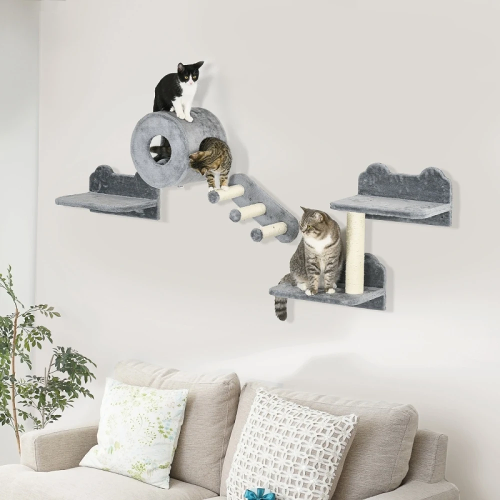 PINGGO 4PCS Wall Mounted Cat Tree, with Steps, Perch, Cat House Solid Production, Soft and Comfortable Touch
