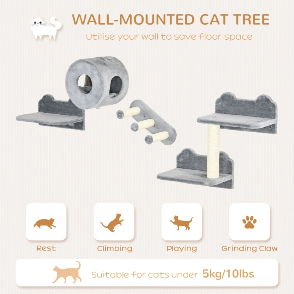 PINGGO 4PCS Wall Mounted Cat Tree, with Steps, Perch, Cat House Solid Production, Soft and Comfortable Touch
