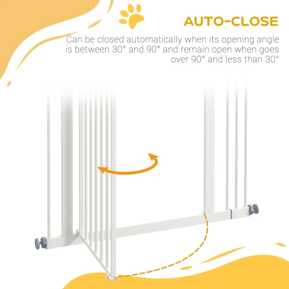 PINGGO Metal Pet Safety Gate Dog Gate Folding Fence 74-87cm, Easy To Install and Adjustable Broadband White