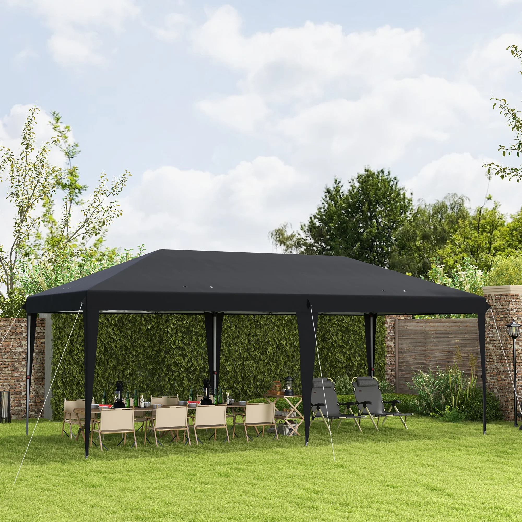 Outsunny Pop Up Gazebo 3 x 6m, Foldable Canopy Tent, Height Adjustable Wedding Awning Canopy w/ Carrying Bag, Black