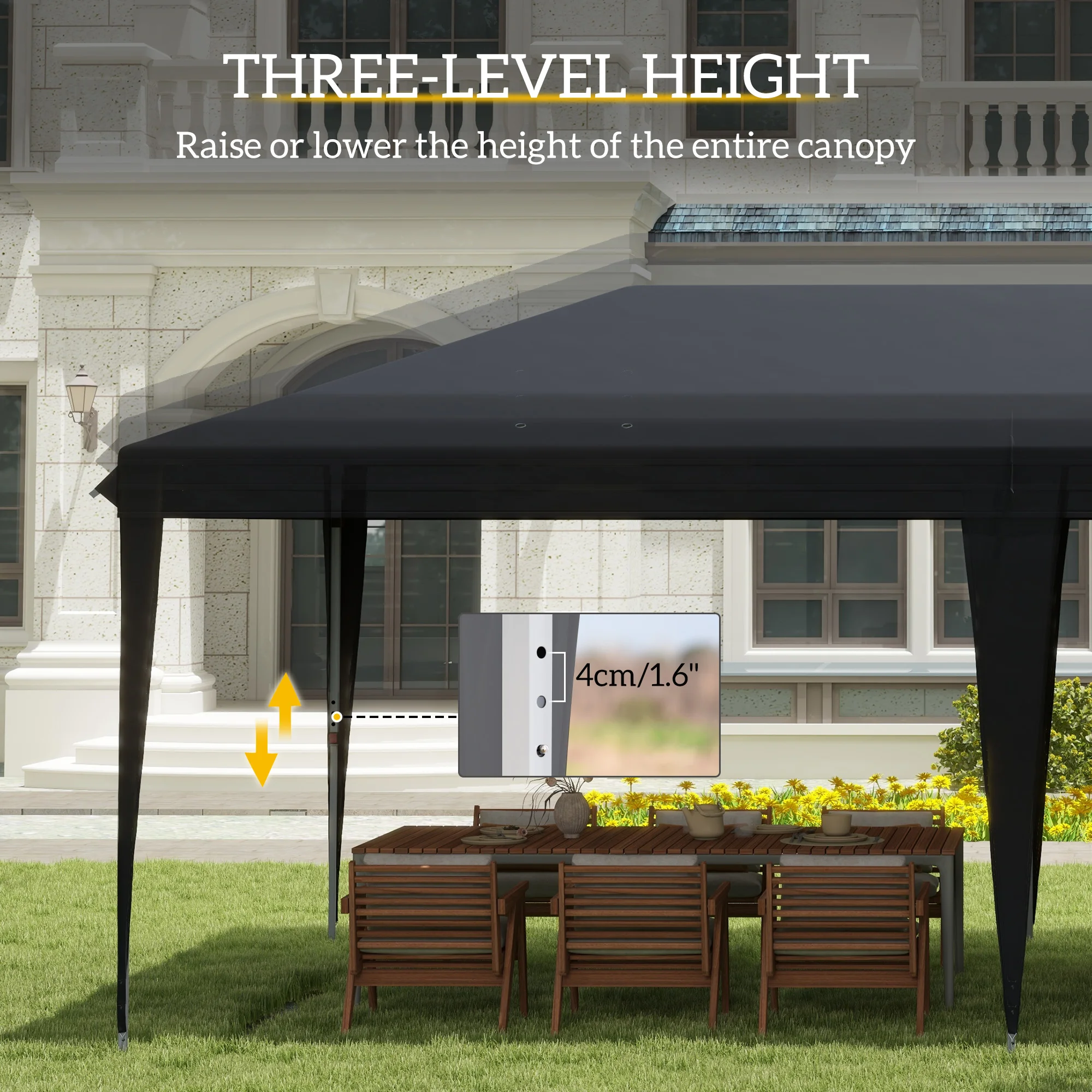 Outsunny Pop Up Gazebo 3 x 6m, Foldable Canopy Tent, Height Adjustable Wedding Awning Canopy w/ Carrying Bag, Black