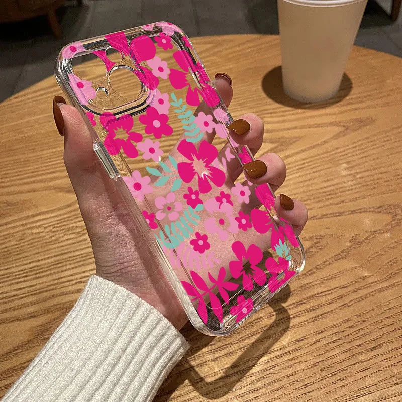 Flower Shockproof Phone Case For iPhone 11 12 13 15 14 16 Pro Max 16E XR X XSmax 7 8 Plus SE Fundas Shockproof Transparent Cover
